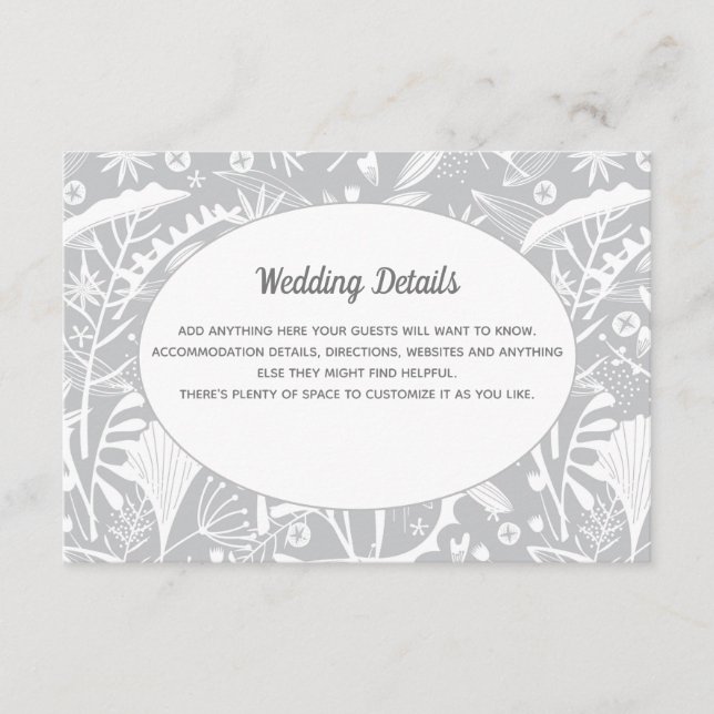 Carte D'accompagnement Botanique Silver Grey Motif Détails du Mariage (Devant)