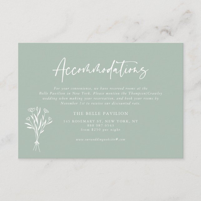 Carte D'accompagnement Botaniques minimalistes Sage Green Hébergements (Devant)