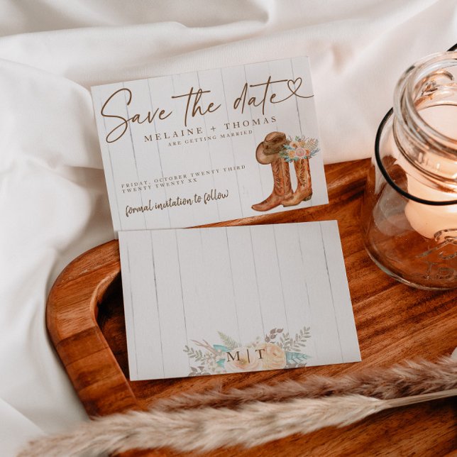 Carte D'accompagnement Bottes et chapeau de campagne rustique Fleurs Save (Créateur téléchargé)