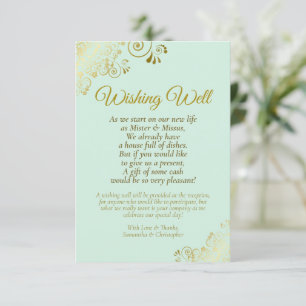 Carte D'accompagnement Boucles d'or sur Mint Green Mariage Wishing well P