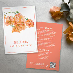 Carte D'accompagnement Bougainvillea abricot orange détails mariage QR