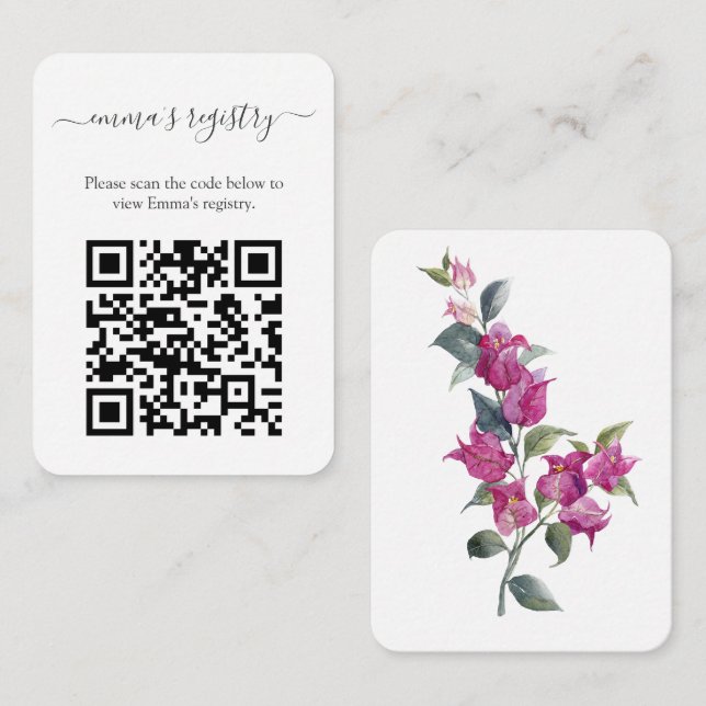 Carte D'accompagnement Bougainvillea Mariage BridalDouche Détails QR Code (Devant / Derrière)