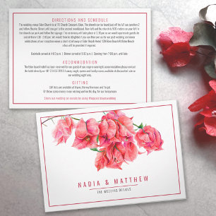 Carte D'accompagnement Bougainvillea rouge aquarelle détails du mariage