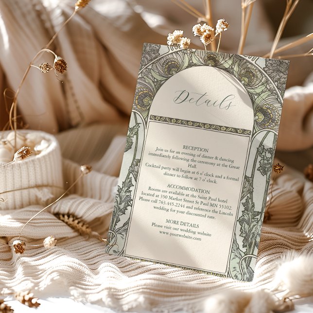 Carte D'accompagnement Bougainvillea Vert Art Nouveau Mucha Mariage (Créateur téléchargé)