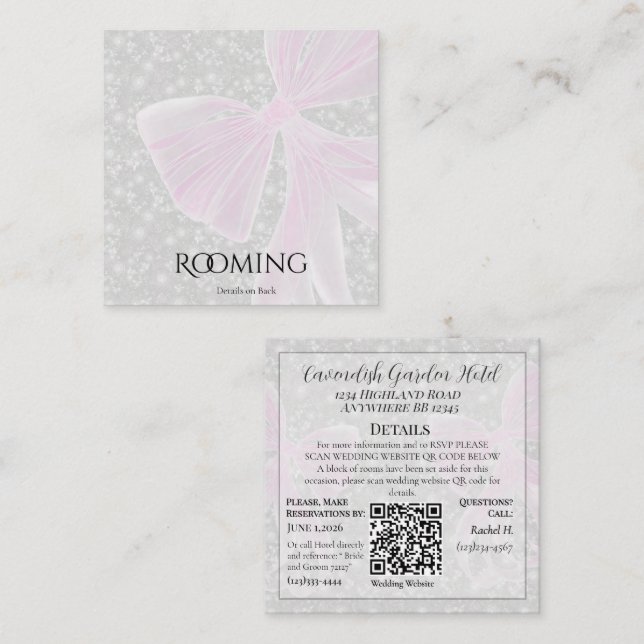 Carte D'accompagnement Bouquet à ruban rose transparent (Devant / Derrière)