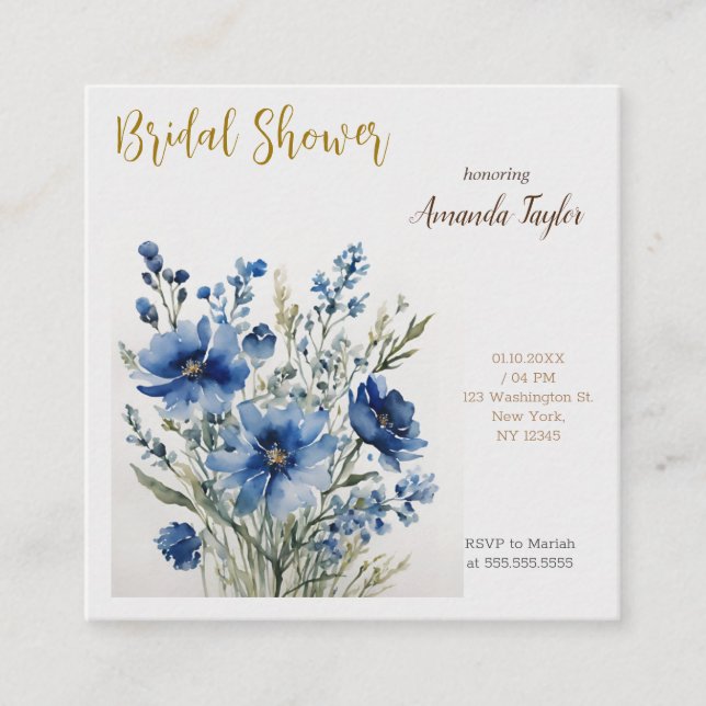 Carte D'accompagnement Bouquet de Fleurs Élégant Shower de Mariée à l'Aqu (Devant)