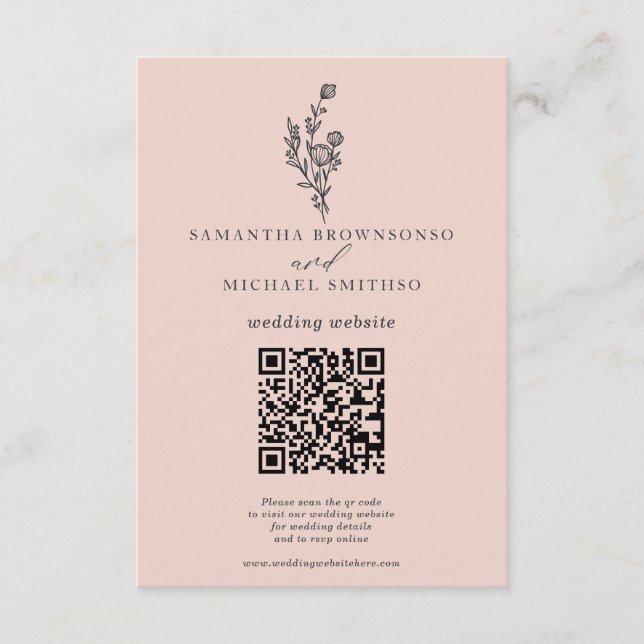 Carte D'accompagnement Bouquet de fleurs roses Qr Site Mariage (Devant)