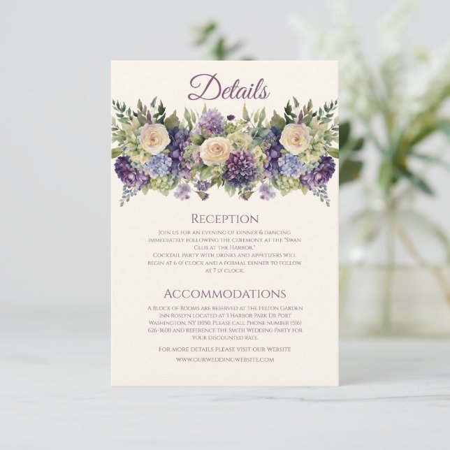 Carte D'accompagnement Bouquet de fleurs violettes d'aquarelle Mariage (Debout devant)