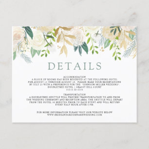 Carte D'accompagnement Bouquet Rose blanche   Détails du mariage