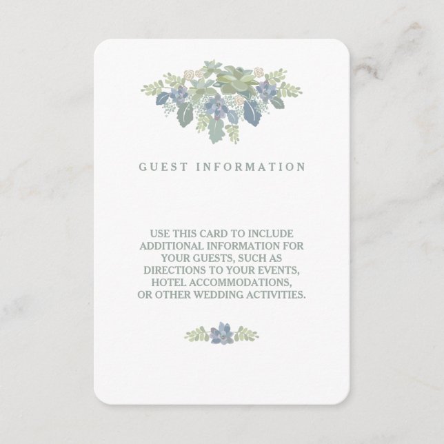Carte D'accompagnement Bouquet Succulent Floral Mariage Infos Invité Insé (Devant)