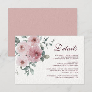 Carte D'accompagnement Bourgogne Dusty Rose Floral Détails du Mariage