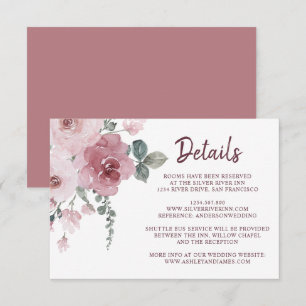 Carte D'accompagnement Bourgogne Dusty Rose Floral Détails du Mariage