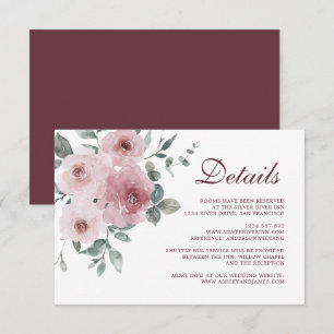 Carte D'accompagnement Bourgogne Dusty Rose Floral Détails Mariage Enclos