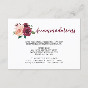 Carte D'accompagnement Bourgogne Dusty Rose Floral Mariage Logement