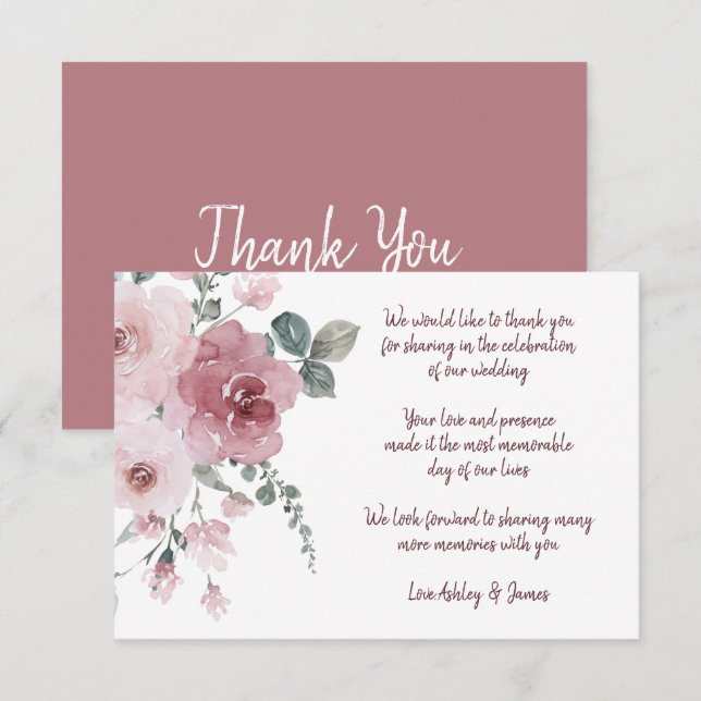 Carte D'accompagnement Bourgogne Dusty rose Mariage Merci (Devant / Derrière)