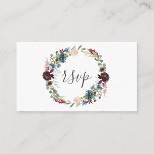 Carte D'accompagnement Bourgogne et guirlande florale bleue épousant RSVP