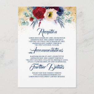 Carte D'accompagnement Bourgogne et marine Blue Mariage Information Invit