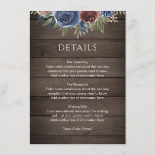 Carte D'accompagnement Bourgogne et marine Blush Floral Rustic Wood Maria