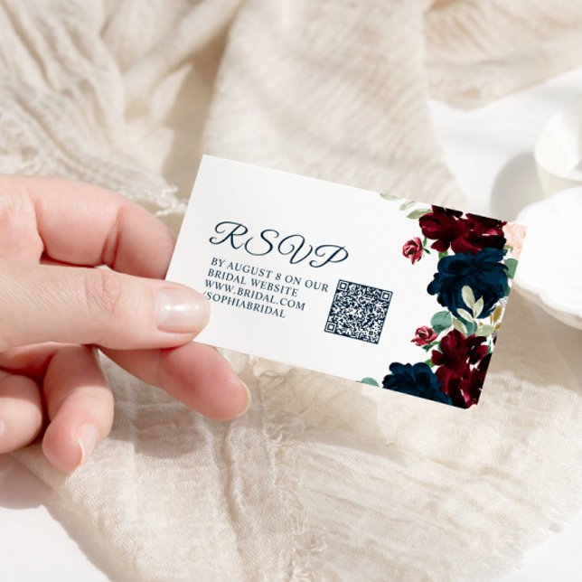 Carte D'accompagnement Bourgogne et marine Fête des mariées rustique QR R (Créateur téléchargé)
