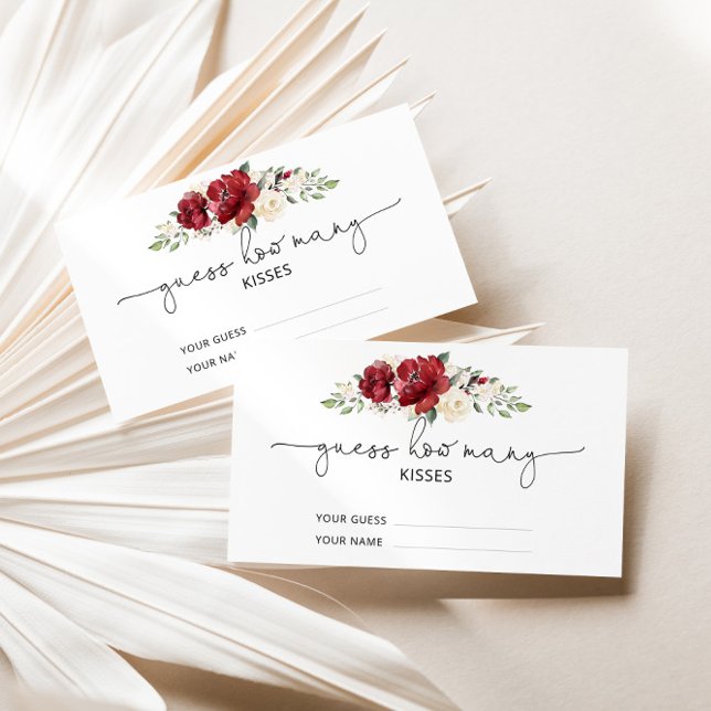 Carte D'accompagnement Bourgogne floral devinez combien de baisers jeu nu (Créateur téléchargé)