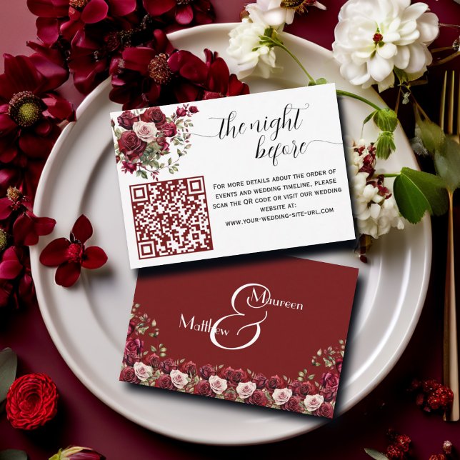 Carte D'accompagnement Bourgogne Floral Moderne QR Code La Nuit Avant (Créateur téléchargé)