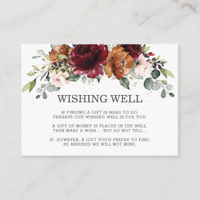 Carte D'accompagnement Bourgogne Ivory Orange Floral Mariage Wishing well (Devant)