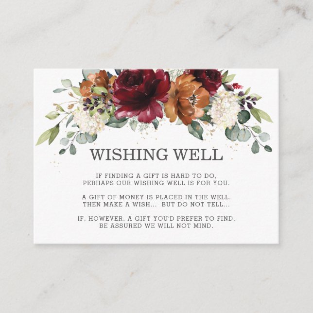 Carte D'accompagnement Bourgogne Ivory Orange Floral Mariage Wishing well (Devant)