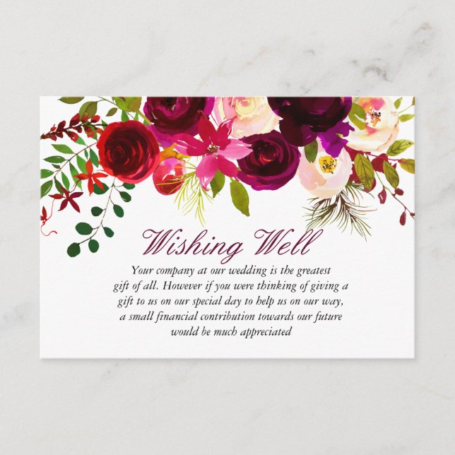 Carte D'accompagnement Bourgogne Mariage Floral Wishing well (Devant)