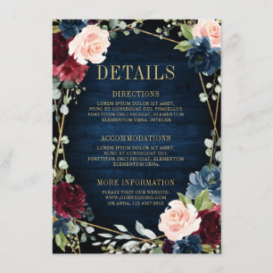 Carte D'accompagnement Bourgogne Marine Rouge Floral Géométrique Mariage