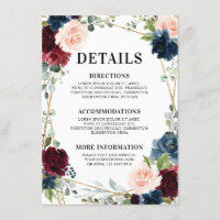 Bourgogne Marine Rouge Floral Géométrique Mariage