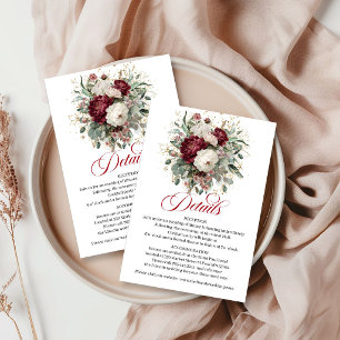 Carte D'accompagnement Bourgogne Moderne Fleurs d'Eucalyptus Or Mariage