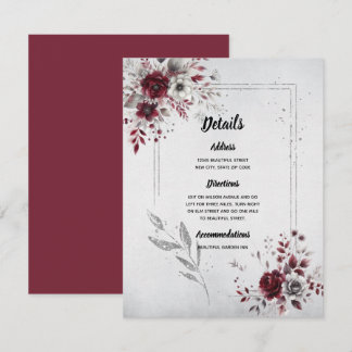 Carte D'accompagnement Bourgogne profond gris argent aquarelle floral per