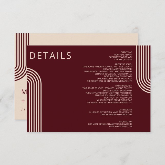 Carte D'accompagnement Bourgogne Rustique Boho Aronné Mariage moderne (Devant / Derrière)