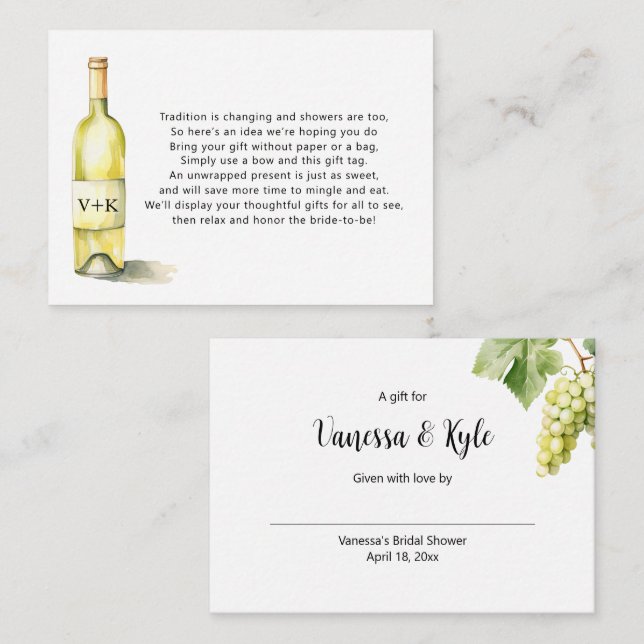 Carte D'accompagnement Bouteille blanche affiche bracelet douche nuptiale (Devant / Derrière)