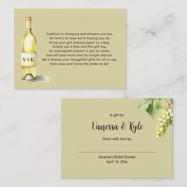 Carte D'accompagnement Bouteille blanche affiche bracelet douche nuptiale (Devant / Derrière)
