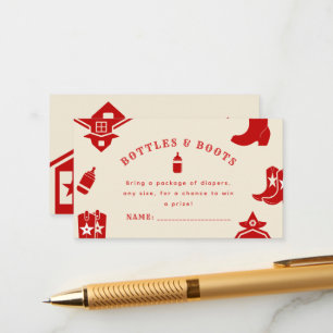 Carte D'accompagnement Bouteilles & Boots Baby shower rouge rétro
