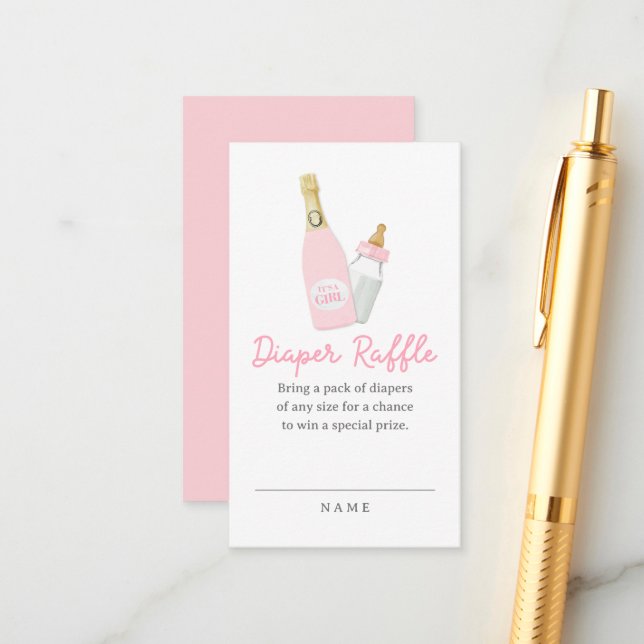 Carte D'accompagnement Bouteilles Poppin Fille Baby shower rose couche (Devant/Arrière en situation)