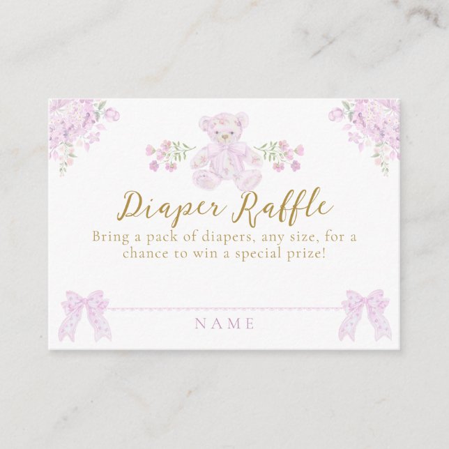Carte D'accompagnement Bow Floral Teddy Ours Toile fille Douche couche (Devant)