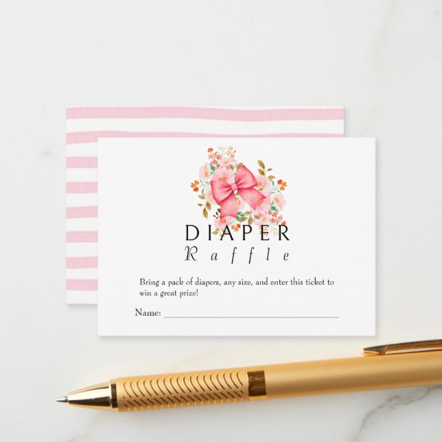 Carte D'accompagnement Bow rose baby shower d'aquarelle florale (Devant/Arrière en situation)