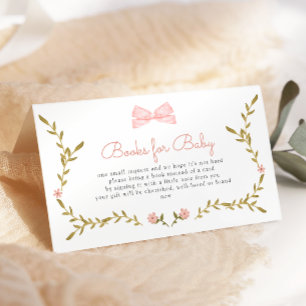 Carte D'accompagnement Bow rose Baby shower floral Livres pour bébé