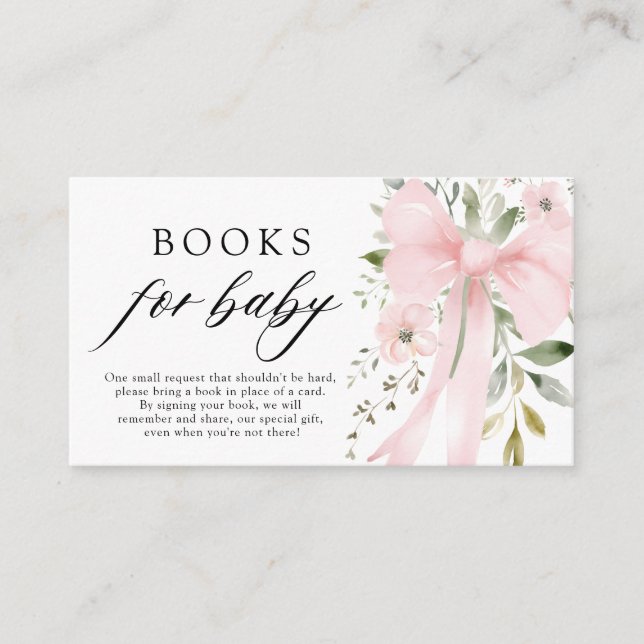 Carte D'accompagnement Bow rose Floral Girl Baby shower Livres pour bébé (Devant)