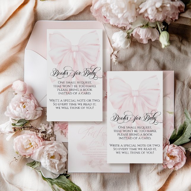 Carte D'accompagnement Bow rose Moderne Élégant Baby shower fille Livres (Créateur téléchargé)