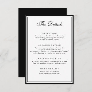 Carte D'accompagnement Bow Vintage Black & White Wedding Details