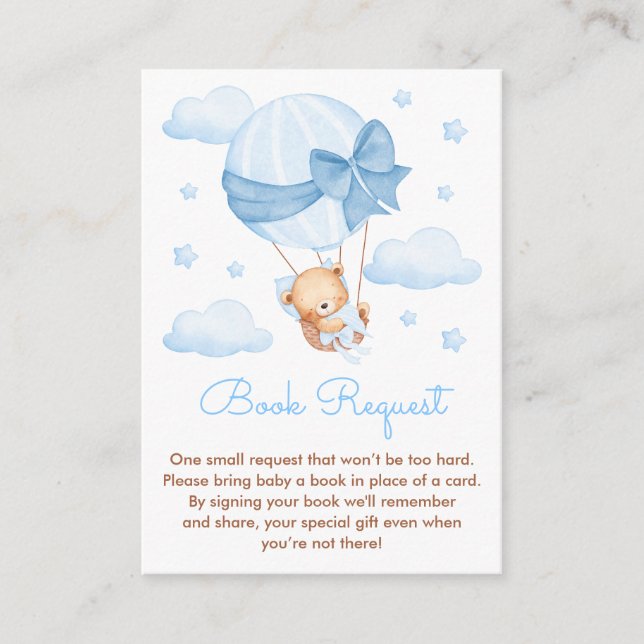 Carte D'accompagnement Boy Bear Blue Balloon Baby shower Demande de réser (Devant)