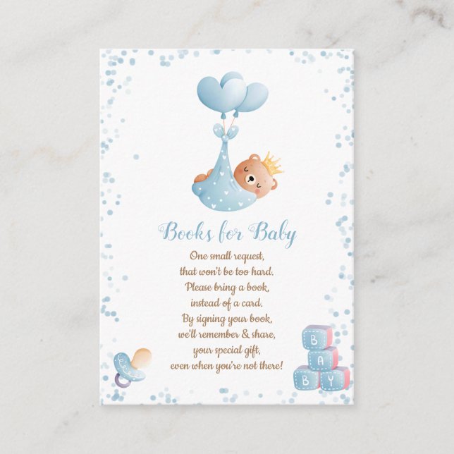 Carte D'accompagnement Boy Bear Blue Books pour le Baby shower (Devant)