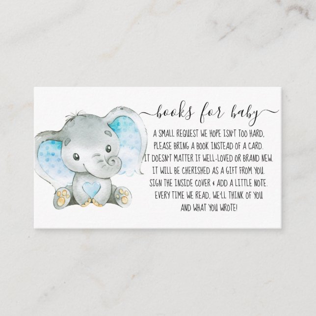 Carte D'accompagnement Boy Book Demande de Baby shower Eléphant mignon (Devant)