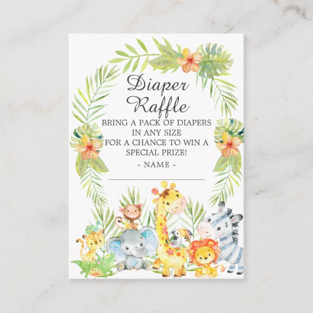 Carte D'accompagnement Boy Jungle Animaux Baby shower Déchets Raffle (Devant)