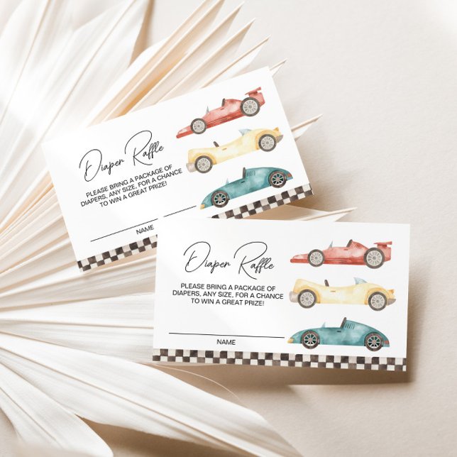 Carte D'accompagnement Boy Retro Race Car Baby shower Déchets Raffle Encl (Créateur téléchargé)