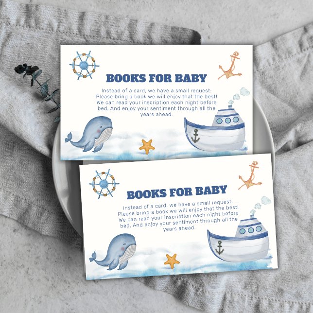 Carte D'accompagnement Boy Whale Sailboat Livres Pour Baby shower (Modern Boy Whale Sailboat Books For Baby Shower Enclosure Card)