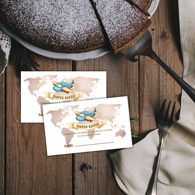 Carte D'accompagnement Boy World Map Airplane Diaper Raffle Baby Shower  (Boy World Map Airplane Diaper Raffle Baby Shower Enclosure Card)